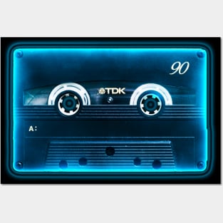 Blue Neon Cassette Tape Posters and Art